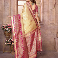 Premium Red Pure Banarasi Tissue Silk Saree with All-Over Weaving Butties