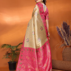 Pure Banarasi Beige & Pink Tissue Silk Saree with Paithani Border & Pallu