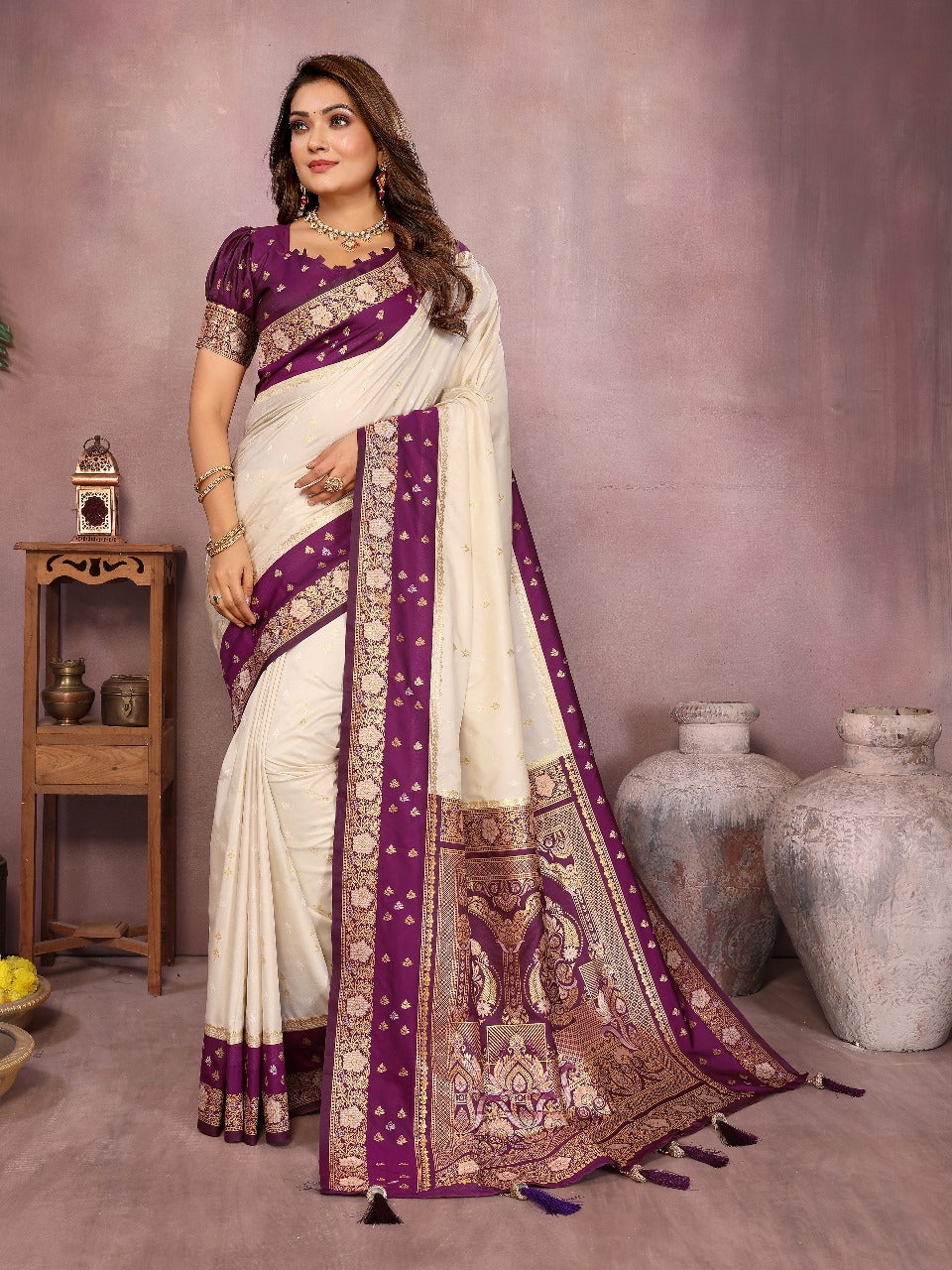 Pure Handloom Kalamkari Grey & Red Silk Saree with Zari Woven Border & Pallu
