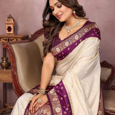 Pure Handloom Kalamkari Grey & Red Silk Saree with Zari Woven Border & Pallu