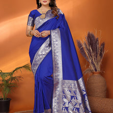 Blue Premium Pure Soft Banarasi Silk Saree