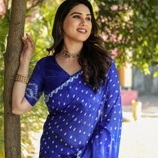 Pure Bandhej Blue Silk Saree with Zari Border
