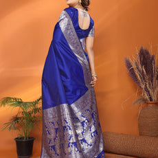 Blue Premium Pure Soft Banarasi Silk Saree