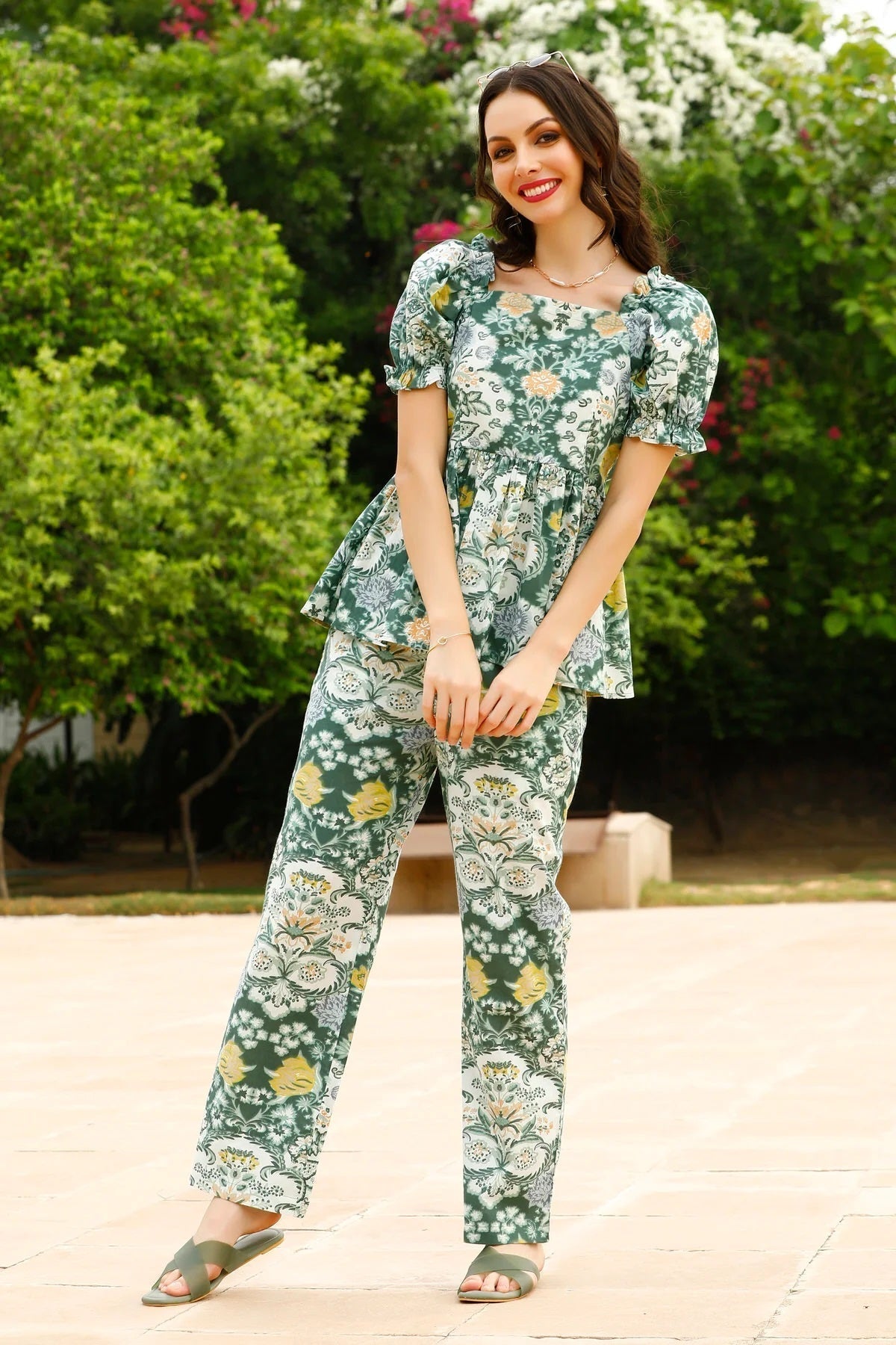 Women Cotton Blend Ethnic Top Pant Set