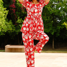 Red Ethnic Coromandel On Pallazo Co-Ord Set