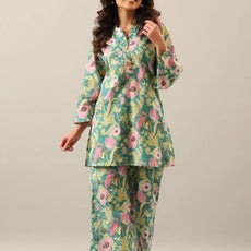 Women's Cotton Regular Fit Floral Printed Top and Plazzo Co-ord Set with Elegant Design
