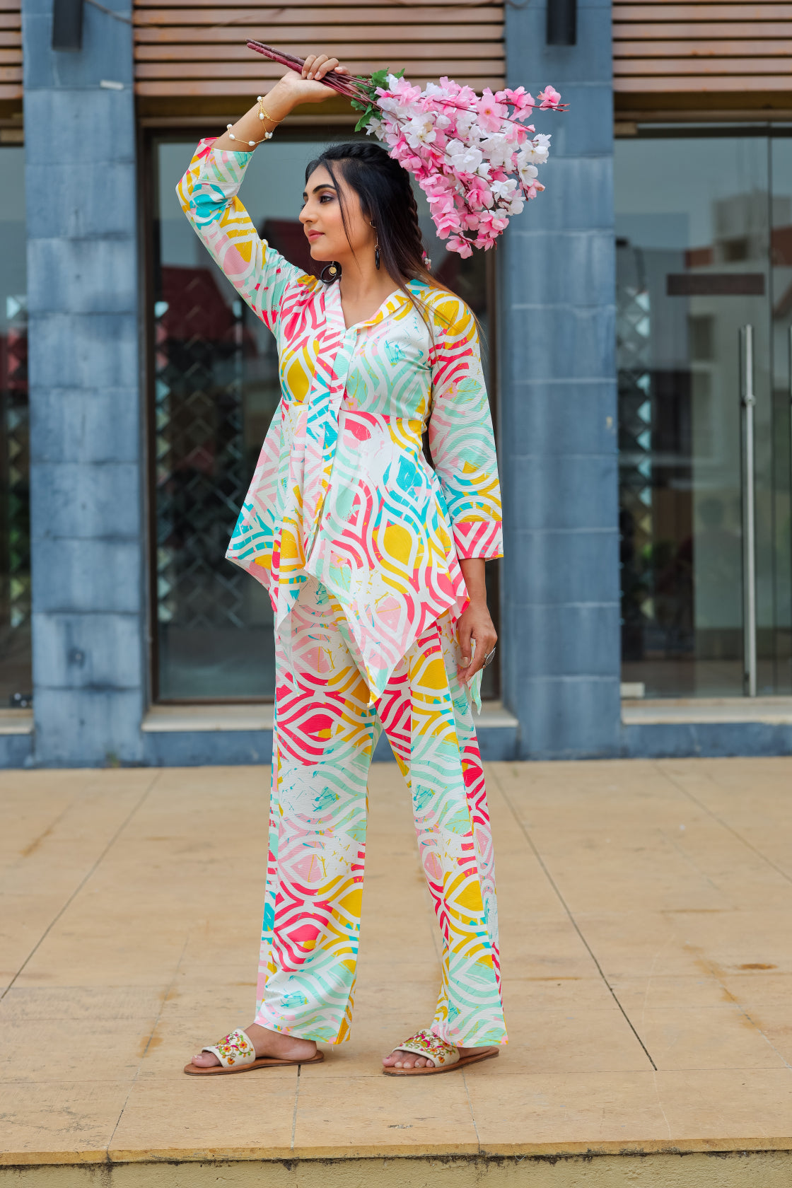 Women Cotton Blend Ethnic Top Palazzo Set