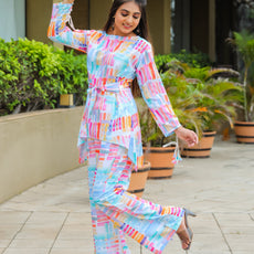 Geometric Printed Boat Neck Tunic & Trousers Cotton Co-Ords