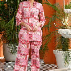 Women's Cotton Regular Fit Floral Printed Top and Plazzo Co-ord Set