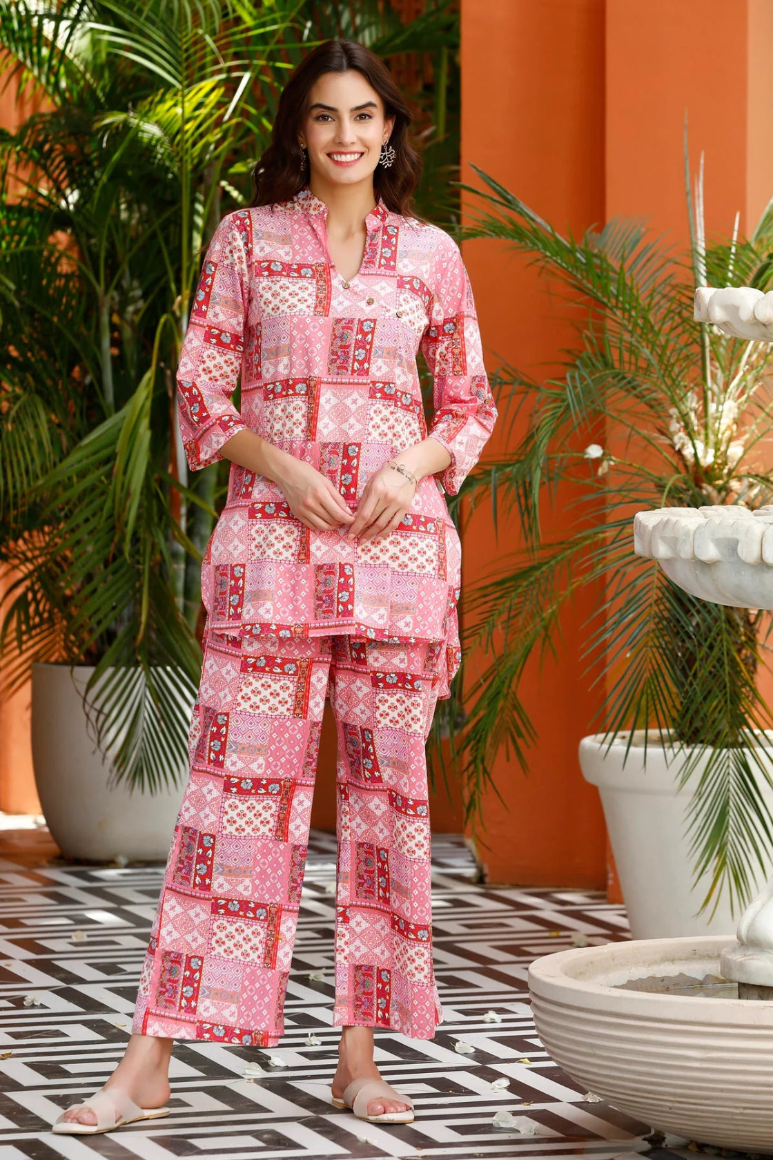 Women's Cotton Regular Fit Floral Printed Top and Plazzo Co-ord Set