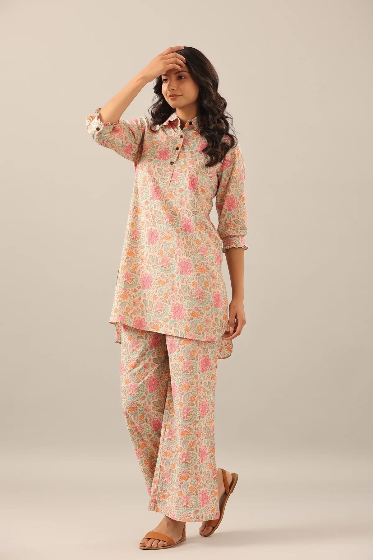 Cotton Hand Block Printed Pink Co-Ord Set