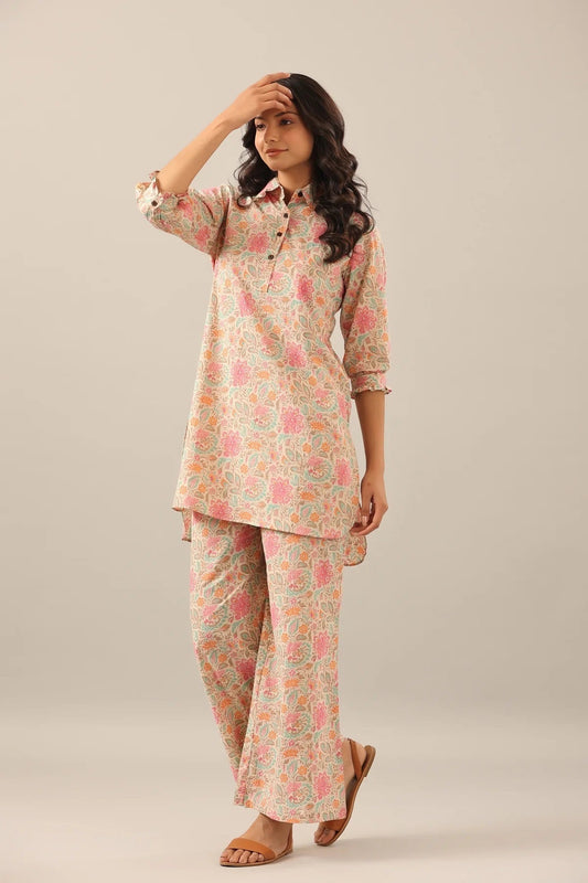 Cotton Hand Block Printed Pink Co-Ord Set