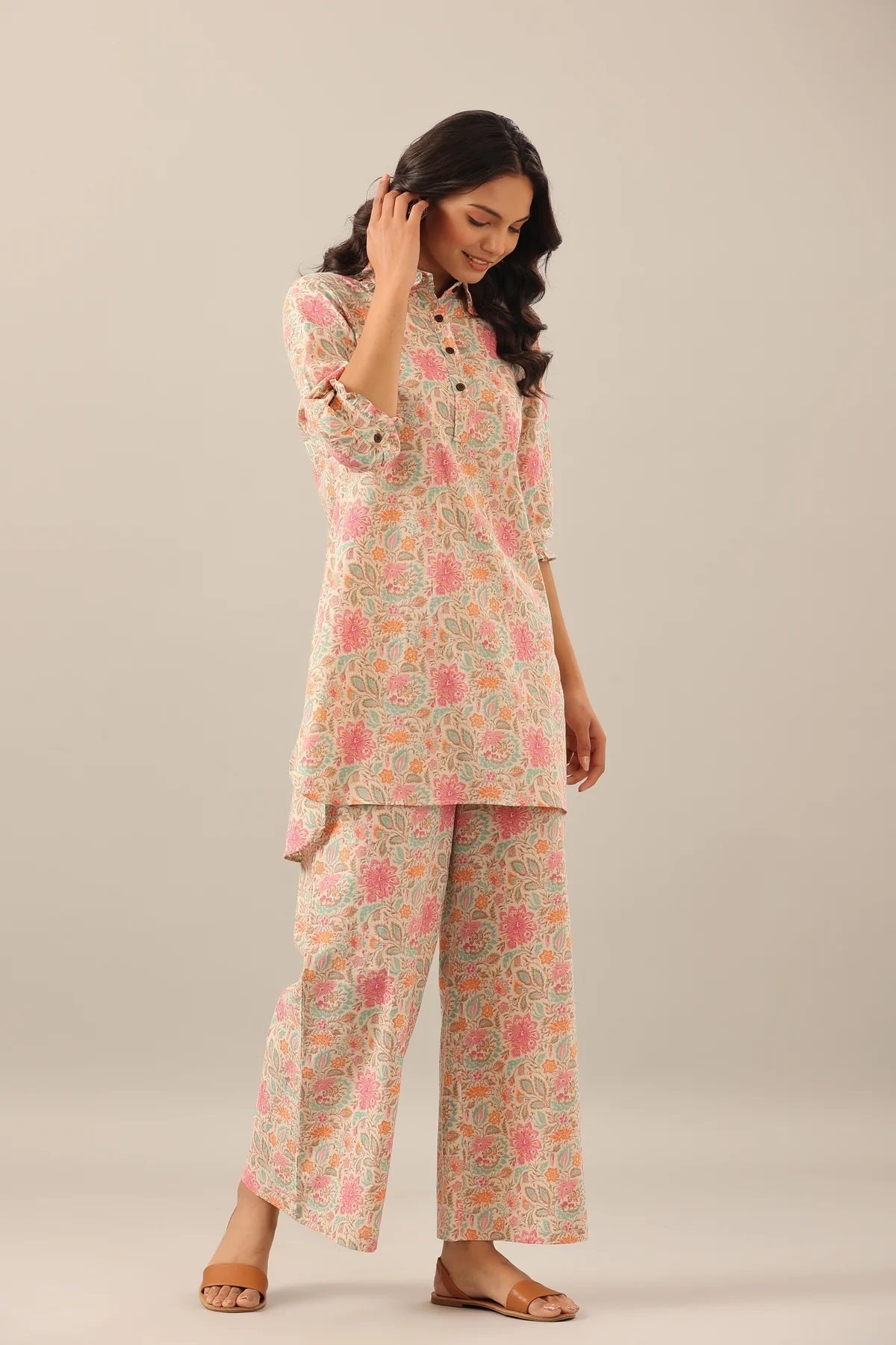 Cotton Hand Block Printed Pink Co-Ord Set