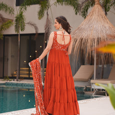 Orange Premium Designer Full Falir Anarkali Suit