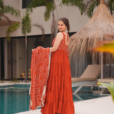 Orange Premium Designer Full Falir Anarkali Suit