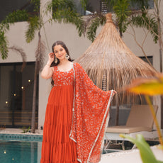 Orange Premium Designer Full Falir Anarkali Suit