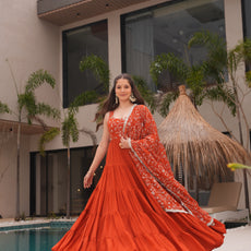 Orange Premium Designer Full Falir Anarkali Suit