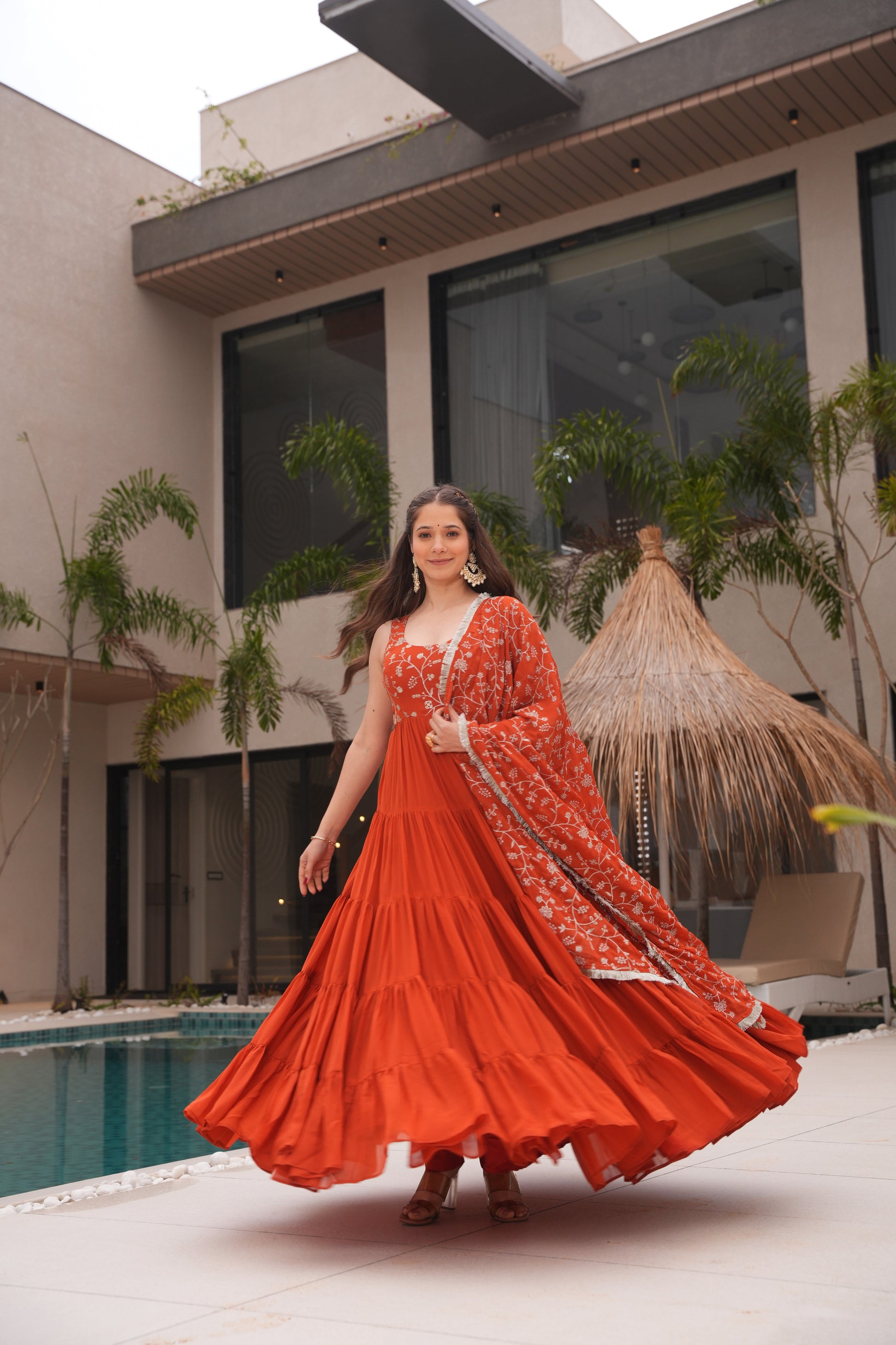 Orange Premium Designer Full Falir Anarkali Suit