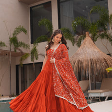 Orange Premium Designer Full Falir Anarkali Suit