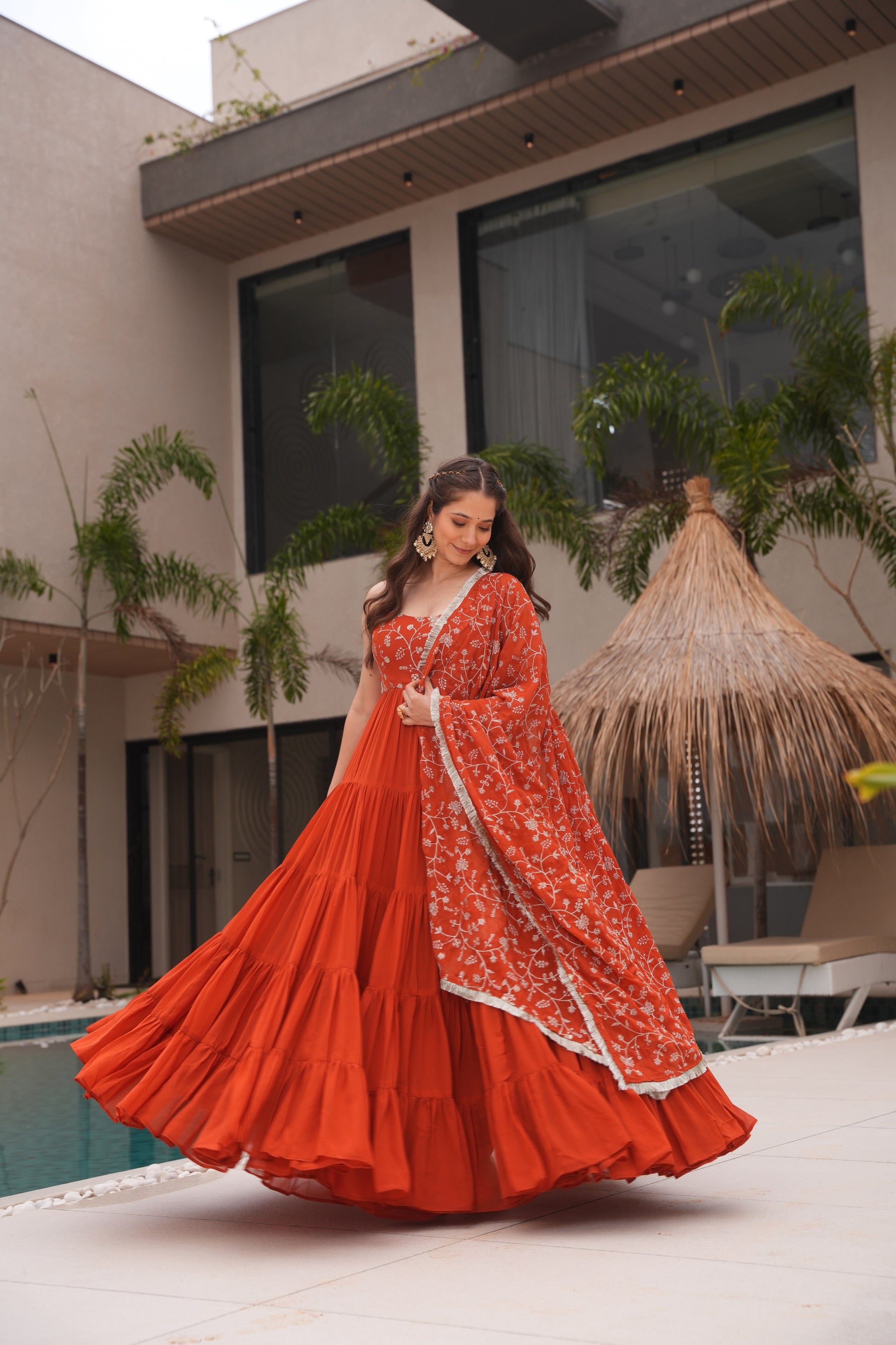 Orange Premium Designer Full Falir Anarkali Suit