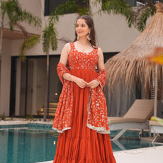 Orange Premium Designer Full Falir Anarkali Suit