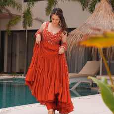 Orange Premium Designer Full Falir Anarkali Suit