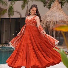 Orange Premium Designer Full Falir Anarkali Suit