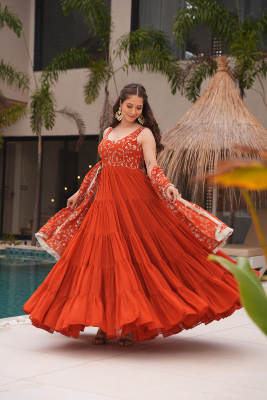 Orange Premium Designer Full Falir Anarkali Suit