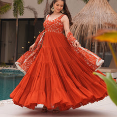Orange Premium Designer Full Falir Anarkali Suit