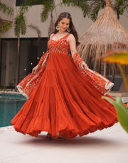 Orange Premium Designer Full Falir Anarkali Suit