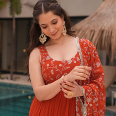 Orange Premium Designer Full Falir Anarkali Suit