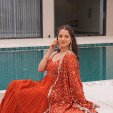 Orange Premium Designer Full Falir Anarkali Suit