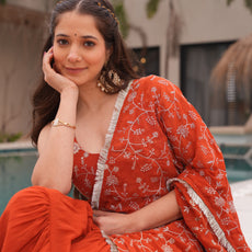 Orange Premium Designer Full Falir Anarkali Suit