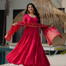 Red Premium Designer Anarkali Suit