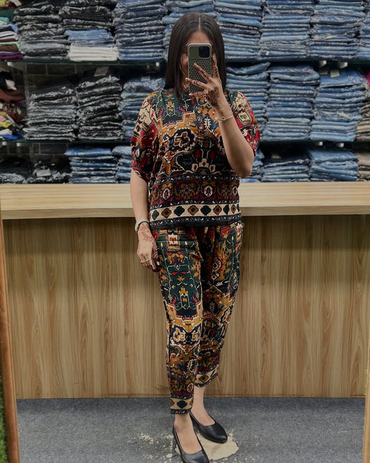 Printed Asymmetric Top With Palazzo Set