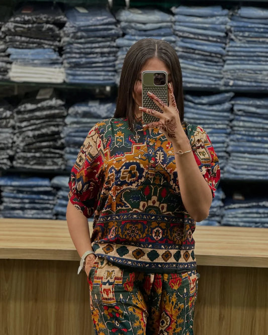 Printed Asymmetric Top With Palazzo Set