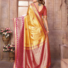Premium Red Pure Banarasi Tissue Silk Saree with All-Over Weaving Butties
