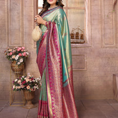 Premium Red Pure Banarasi Tissue Silk Saree with All-Over Weaving Butties