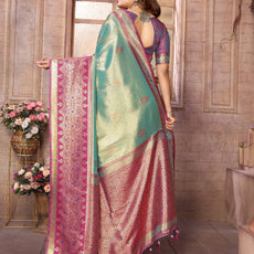 Premium Red Pure Banarasi Tissue Silk Saree with All-Over Weaving Butties