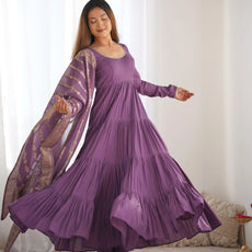 Premium Quality Roman Silk Dusty Anarkali Suit Set