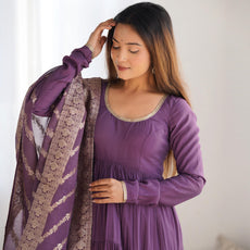 Premium Quality Roman Silk Dusty Anarkali Suit Set