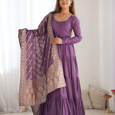 Premium Quality Roman Silk Dusty Anarkali Suit Set