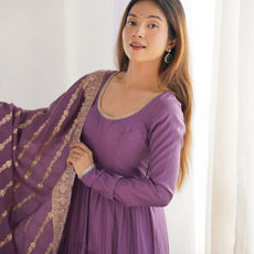 Premium Quality Roman Silk Dusty Anarkali Suit Set