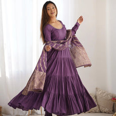 Premium Quality Roman Silk Dusty Anarkali Suit Set