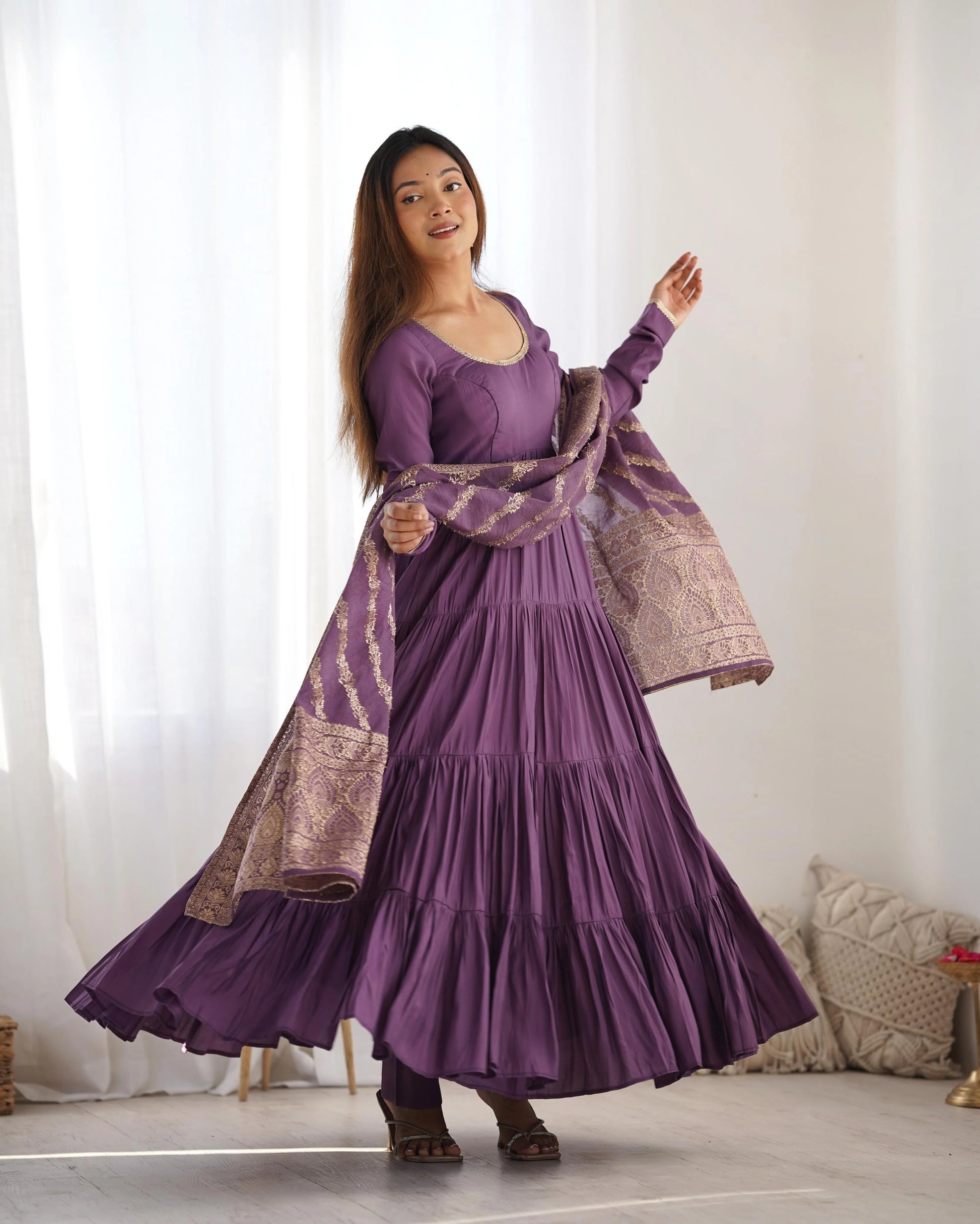 Premium Quality Roman Silk Dusty Anarkali Suit Set