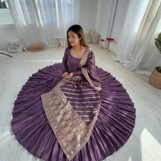 Premium Quality Roman Silk Dusty Anarkali Suit Set