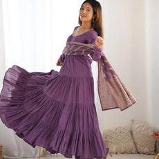 Premium Quality Roman Silk Dusty Anarkali Suit Set