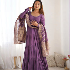 Premium Quality Roman Silk Dusty Anarkali Suit Set