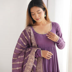 Premium Quality Roman Silk Dusty Anarkali Suit Set