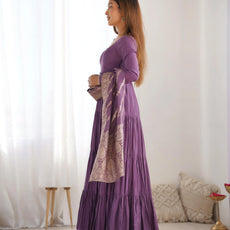 Premium Quality Roman Silk Dusty Anarkali Suit Set